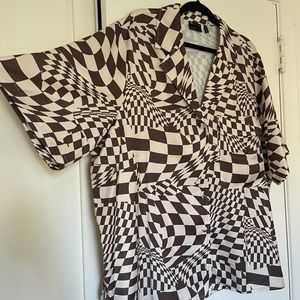 ASOS DESIGN oversized satin shirt in brown psychedelic print